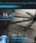 72 Inch Industrial Ceiling Fan With Light And Remote For Indoor Outdoor Use 8 Aluminum Blades 6 Speed Quiet DC Motor Wet Rated For Patio Garage Exterior, shown installed in modern living room, highlighting noiseless operation and high CFM airflow.