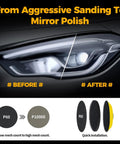136 Piece Wet And Dry Sanding Disc And Polishing Kit used on headlight showing before and after results