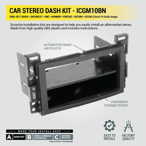 Ultimate Double and Single DIN Car Stereo Installation Kit for 2006 to 2017 Non-Amplified General Motors Rides