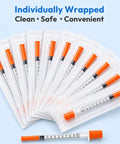 Disposable 31G U-100 Syringes 1ml Capacity 5/16 Inch Tip 30 Pack Leak-Proof Clear U-100 Markings Lab-Grade Plastic Single-Use Medical and Research Syringes for Lab Use, individually wrapped