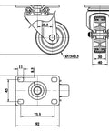 Built Like A Tank Three Inch Swivel Caster Wheels Set Of Four Heavy Duty Polyurethane Treads engineering drawing with dimensions.