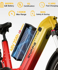 Close-up of 960Wh LG battery on Foldable Electric Bike For Adults With 7 Speed 20x4 Fat Tires 1500W Peak Top Speed 28 MPH