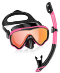 Anti Fog 180 Degree Panorama Snorkel Set For Adults With Dry Top Mask And Tempered Glass Goggles, No Leak Scuba Gear