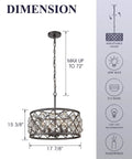 4 Light Crystal Chandelier With Oil Rubbed Bronze Finish, dimensions and features, Modern Farmhouse Pendant Light For Dining Room And Kitchen Island, 18 Inch Fixture With K9 Crystals, Ultra Chic Glow