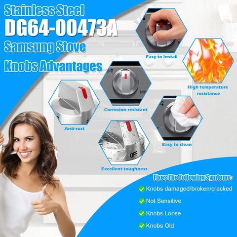 Features of Stove Knob Replacement Set For Samsung Gas Range And Oven DG64-00473A Compatible 5 Pack Fits NX58H5600SS