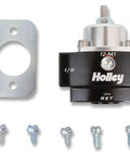 Adjustable Bypass Billet Fuel Pressure Regulator 4.5-9 PSI with 3/8 NPT Ports for Carbureted Fuel Systems, mounting bracket
