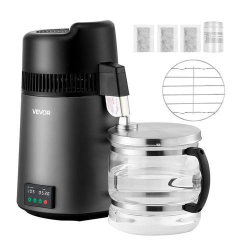 Smooth Sippin Water Distiller With Built Tough Stainless Core And Crystal Clear Glass Pot delivers eight gallons daily, sleek design.