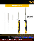 10 In 1 Model Craft Hand Saw And File Kit with Quick Change Blades showing product size and adjustable handles.