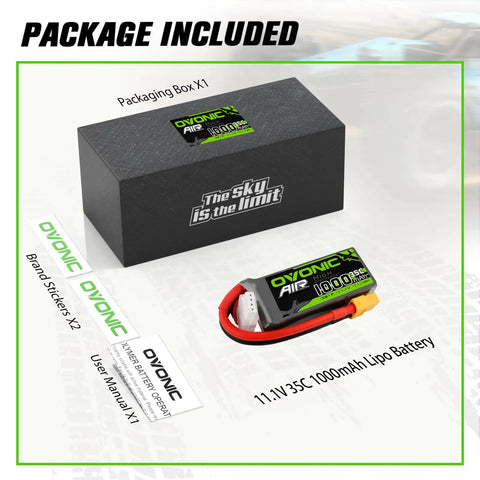 3S 11.1V 1000mAh LiPo Battery 35C With XT60 Connector For RC package contents with box, manual, stickers