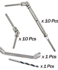 One Eighth Inch Adjustable Angle Cable Railing Hardware Swage Kit Single Screw For Wood Posts Marine Grade 316 Stainless Steel Ten Pack