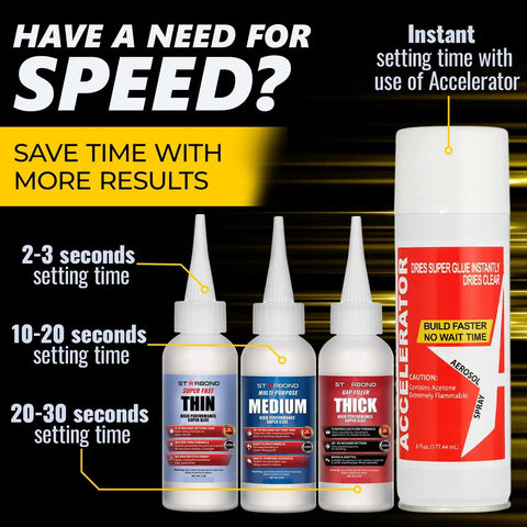 CA Glue Activator Kit With Thin Medium And Thick 2 Oz Bottles And 6 Oz Accelerator Pro Grade Cyanoacrylate Super Glue Bundle for crafts