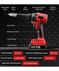 Cordless Rivet Gun Kit With Two Batteries, Brushless Blind Riveter Tool for various rivet sizes with detailed features.