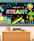 Back To School Bulletin Board Decorations Set For Classrooms Includes 16 Borders 5 Adhesive Dots And STEAM Science Technology Engineering Art And Math Cutouts A Real Must Have For Teachers And Students Decor displaying colorful STEAM icons and text
