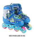 Adjustable Kids Inline Skates With Self Powered Light Up Wheels Cool Blue Roller Blades For Ages 6 To 12, Size 35-38