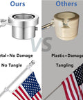Aluminum Flag Pole Rings With Bearing For 0.75 To 1 Inch Flag Poles, No Tangle 360 Degree Rotation, Durable Carabiner Clips, No Fuss Quick Install, Keeps Your Flag Flowing Smooth And Safe. metal ring on flagpole with carabiner clip, no tangle display