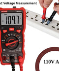 6000 Counts Digital Multimeter Auto Ranging TRMS measuring AC voltage with probes in power strip