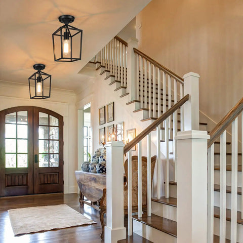 Two Pack Farmhouse Semi Flush Mount Ceiling Lights For Hallways And Entryways Industrial Close To Ceiling Black Lighting Fixtures
