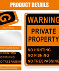 Real Deal Heavy Duty Reflective Aluminum No Trespassing Signs 8 Pack Large 10x7 Orange Private Property Warning Posts For Hunters Weatherproof Outdoor Boundary Tough As Nails showing easy-to-mount reflective signs.