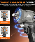 1/2 Inch Brushless Cordless Impact Wrench Packs Badass 1700Nm High Torque showing forward and reverse button control features