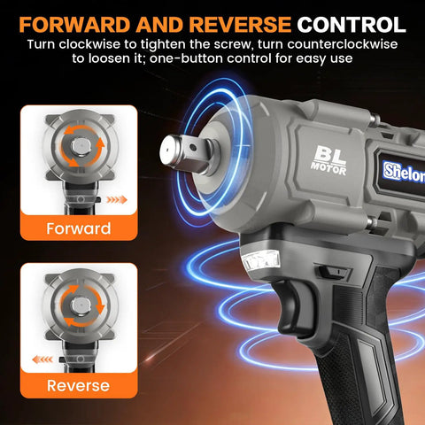 1/2 Inch Brushless Cordless Impact Wrench Packs Badass 1700Nm High Torque showing forward and reverse button control features