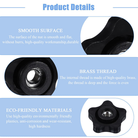 Six Pack Five Sixteenths Inch Star Knobs With Female Threads Black Five Star Shaped Threaded Knobs for T Track Bolts