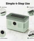 Sleek Countertop Ice Maker With Zero Sweat One Touch Operation And Smooth Self Cleaning Design Blazing Fast Cube Production For Weekend Hangouts Home Bars Or Office Chill Areas Ultra Compact showing simple steps for use.