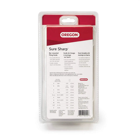 Packaging of Sure Sharp Chainsaw Manual Filing And Sharpening Guide with Lock In Angles And Depth Settings for accurate sharpening.