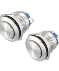 19mm Momentary Push Button Switch Waterproof Stainless Steel High Round Cap With High Flush Screw Terminals 250V 5A 1NO SPST Pack Of 2