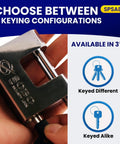 High Security D Style Padlock For Home Trailer Bike Door And Outdoor Shed Lock Heavy Duty Anti Theft Lock Set Keyed Alike With Master Lock Compatible 3 1 8 Inch 80mm Shackle Built Tough For Real World Security in hand showing keying options.