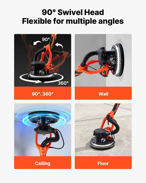 90° swivel head of Premium Power Electric Drywall Sander for versatile ceiling, wall, and floor sanding.