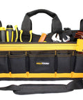 17 Inch Open Top Electrician Tool Bag with Shoulder Strap HVAC Pro Carrier Center Plastic Tray 30 Pockets Dual Outside Pouches