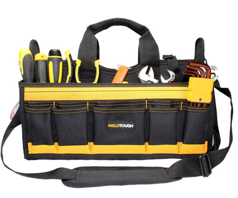 17 Inch Open Top Electrician Tool Bag with Shoulder Strap HVAC Pro Carrier Center Plastic Tray 30 Pockets Dual Outside Pouches