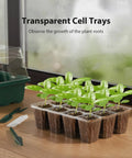Seed Starter Tray Kit 10 Pack With Heightened Lids For Seed Starting, transparent 12 cell germination trays with seedlings indoors