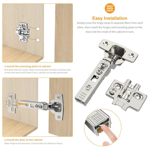 Chibery 10-pack satin-nickel frameless full-overlay concealed European cabinet hinges with mounting plates and soft-close