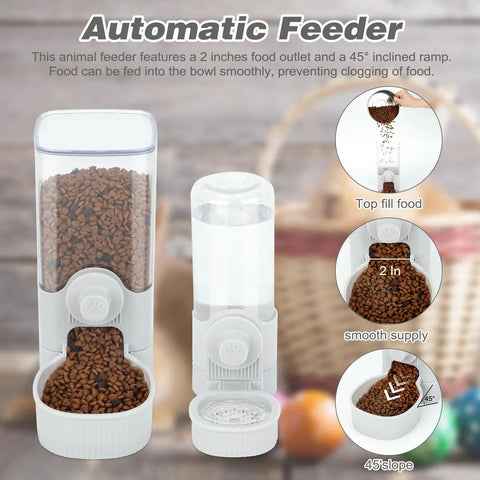 Top Tier Automatic Rabbit Water Dispenser And Food Feeder Combo Large Capacity Grey Bunny Station with 2-inch food outlet.