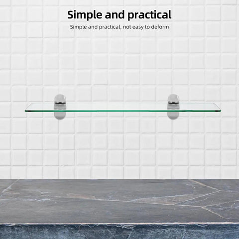 Two Pack Adjustable Glass Shelf Brackets With 4 To 10mm Clamping Range Zinc Alloy Silver Wall Mounted Shelf Supports for bathroom wall