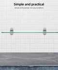 Sturdy Adjustable Glass Shelf Brackets Zinc Alloy Wall Mounts for bathrooms with minimalist design, mounted on tile wall.