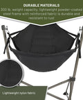 Portable Hammock Camping Chair with Stand, heavy duty frame, nylon fabric, supports 300 lbs, weather resistant, outdoor use