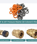 60 Pack Pro Grade Pressure Washer O Ring Set With 30 Orange One Quarter Inch And 30 Grey Three Eighths Inch Quick Connect Seals For M22 Fittings Fits Garden Hose Nozzle And Power Washer Accessories