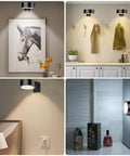 Must Have Picture Lights For Wall Magnetic Art Display Light Battery Operated LED Painting Light With Remote Control Dimmable And Timer 3 Pack Black Three Lighting Modes For Gallery Wall shown in various settings.