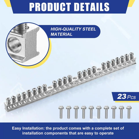 2 Pack Ground Bar Kit With 23 Terminal Positions For Safe Electrical Connections Includes Mounting Screws And Easy Install Plug N Play Ready For Distribution Boards And Electrical Panels, steel ground bar with 23 screws