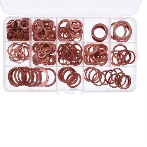 Premium Copper Washer Set 280 Pcs Solid Flat Washers Across 12 Sizes Pro Grade SAE Fit For Industrial And Electrical Projects