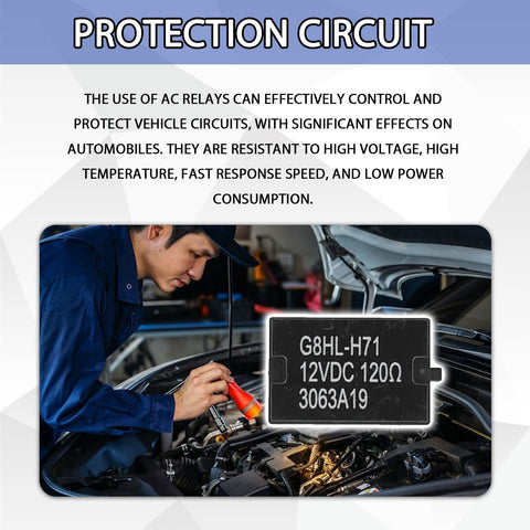 Mechanic installing G8HL-H71 AC Relay For Honda 4 Pin Starter Relay in car engine bay, protection circuit highlighted.