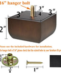 5/16" hanger bolt on 2 inch square dark brown wood leg with mounting hardware for furniture upgrade, included rubber pad.
