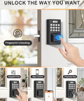 Keyless Entry Door Lock With Handles Electronic Keypad Deadbolt For Front Door Auto Locking Anti Peeping Password Digital Smart Code Lock Matte Black Front Door Handle Set with fingerprint unlock and app control features.