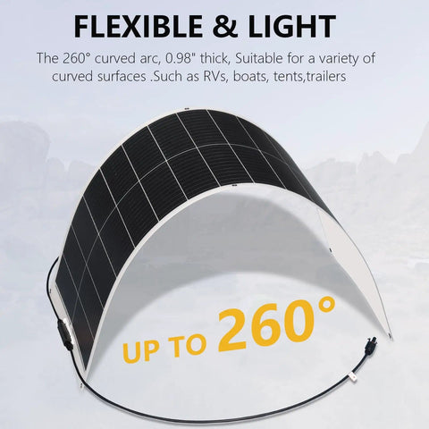 Ultra Lightweight 200W 12V Flexible Solar Panel Kit With Two 100W Monocrystalline Fiberglass Modules 260-degree curved panel