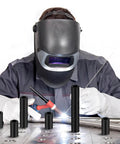Welder using Two Inch Welding Table Fixture Pins Set, Twenty Pcs, Top Diameter One Inch, Bottom Diameter Five Eighths Inch, Stop Alignment Square Mount
