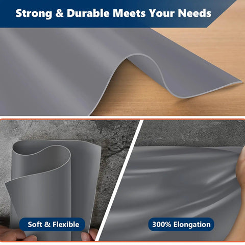 Gray Silicone Rubber Sheet 12 Inch Wide One Eighth Inch Thick 12 Inch Long High Temperature Resistant Mat shown flexible.