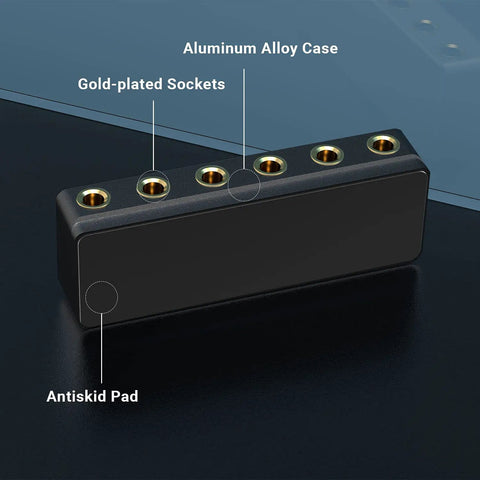 Passive One Quarter Inch Audio Splitter Box with Five Gold-Plated TRS TS Outputs, Aluminum Alloy Case and Antiskid Pad