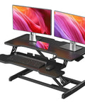 32 Inch Standing Desk Converter With Sit Stand Elevation Height Adjustable Riser Dual Monitor Riser With Keyboard Tray
